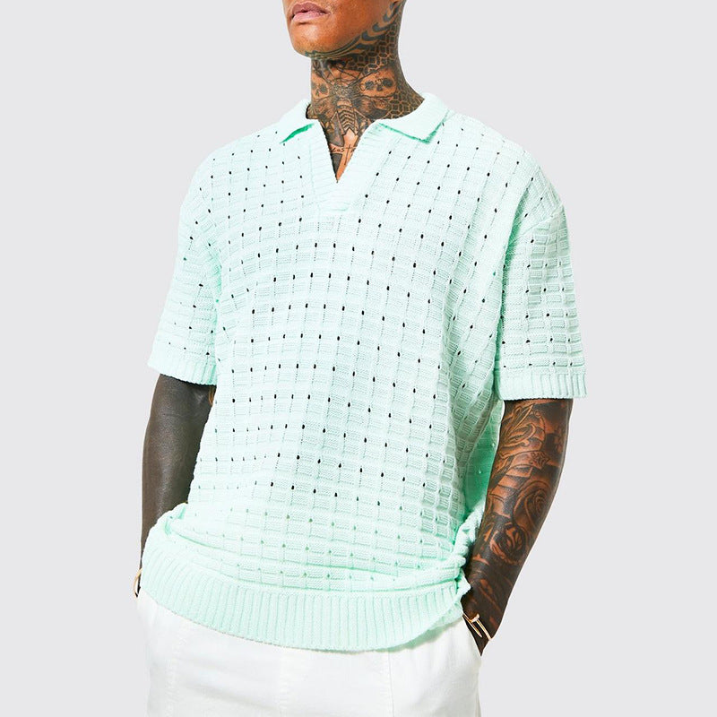 Polo en tricot pour hommes - Coupe confortable - Col en V - Manches courtes - Mélange de coton respirant