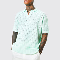 Polo en tricot pour hommes - Coupe confortable - Col en V - Manches courtes - Mélange de coton respirant