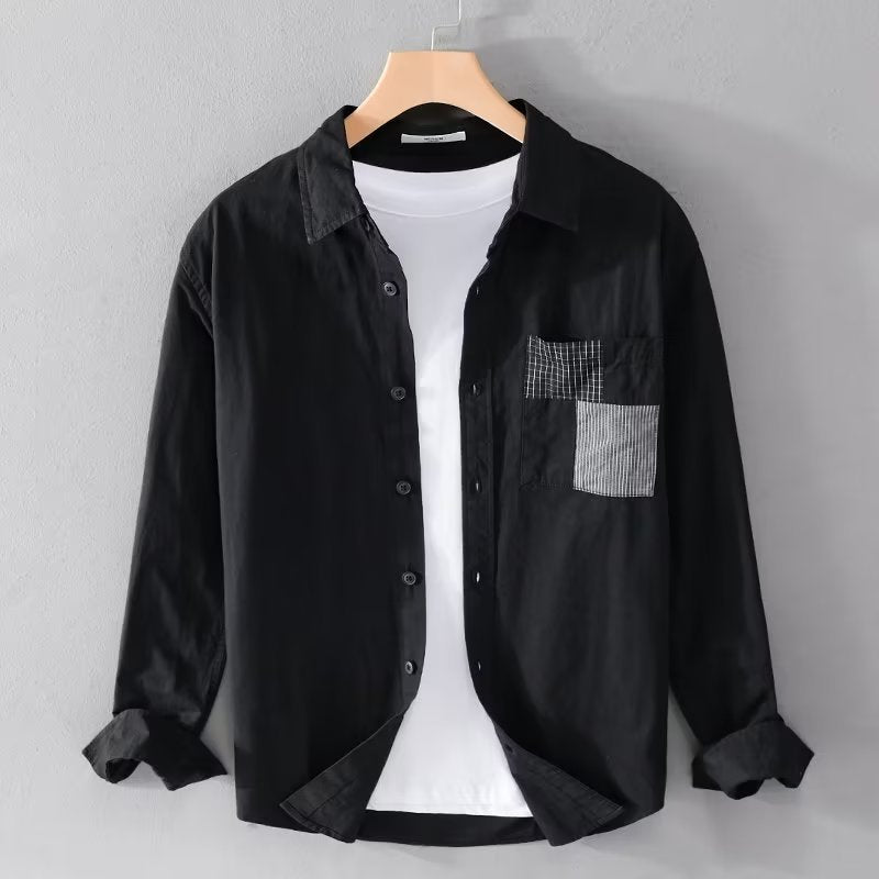 Camisole de l'homme à tête longue - Vestibilità Comoda - Fantasia in Cotone Misto - Tasca con Patch - Chiusura con Bottoni