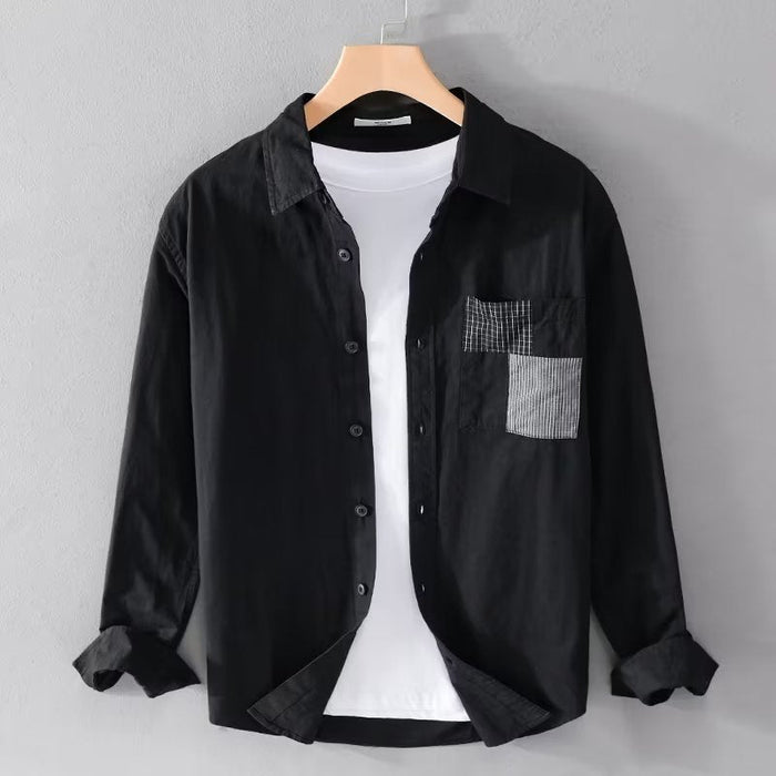 Camisole de l'homme à tête longue - Vestibilità Comoda - Fantasia in Cotone Misto - Tasca con Patch - Chiusura con Bottoni