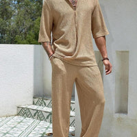 Ensemble Chemise et Pantalon pour Homme - Coupe Décontractée - Coton Léger - Manches Mi-longues - Vêtements Casual