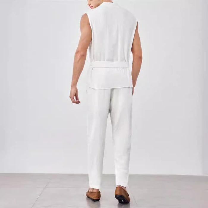 Ensemble Débardeurs et Pantalons Homme - Coton Léger et Confortable - Coupe Décontractée - Haut Sans Manches avec Ceinture