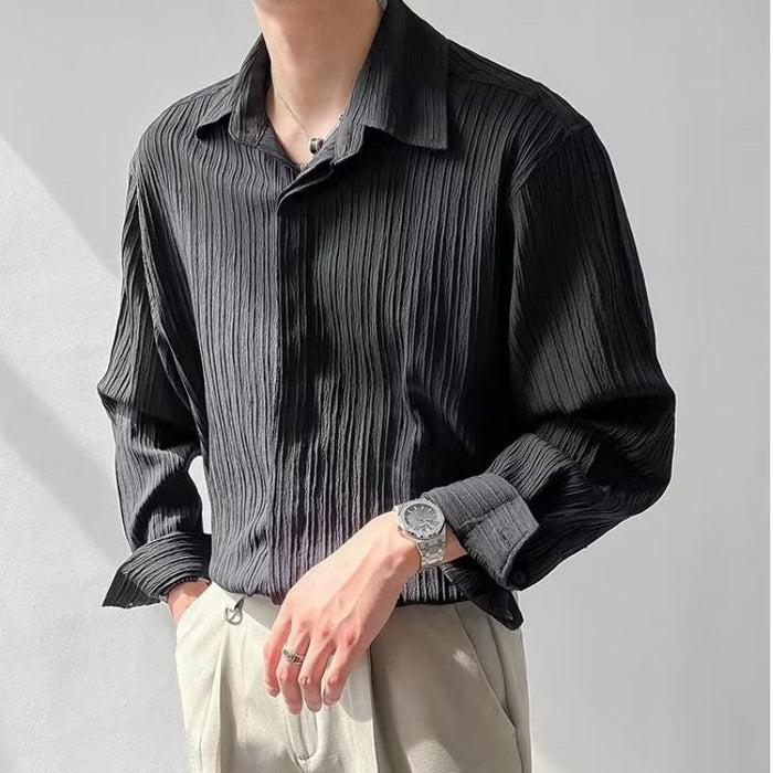Camisa de manga larga para hombre - ajuste relajado - tela arrugada texturizada - con botones y cuello clásico
