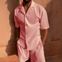 Ensemble Décontracté pour Hommes - Chemise en Velours Côtelé à Boutons & Shorts - Coupe Relaxée avec Tissu Texturé