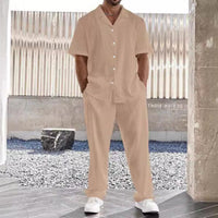 Ensemble Décontracté pour Hommes - Chemise à Boutons Légère & Pantalons à Pli Plats - Coupe Confortable