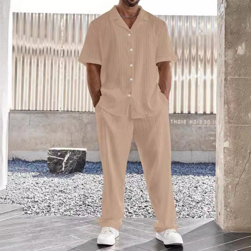 Ensemble Décontracté pour Hommes - Chemise à Boutons Légère & Pantalons à Pli Plats - Coupe Confortable