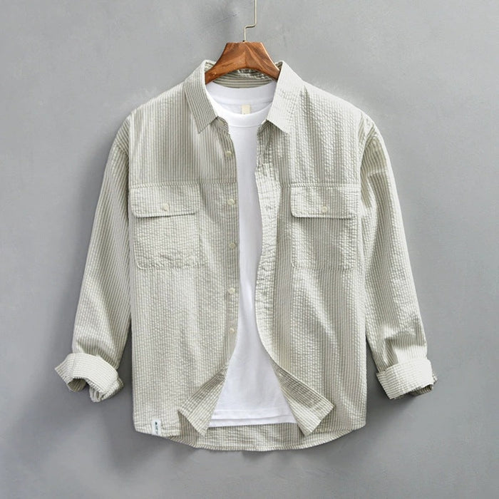 Camisole de manga longue pour homme avec boutons - ajustement ajustable - algodón liviano - designño a rayas