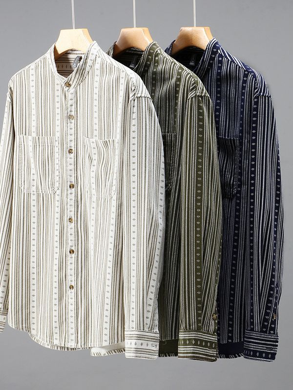 Chemise homme à rayures rétro à manches longues élégante