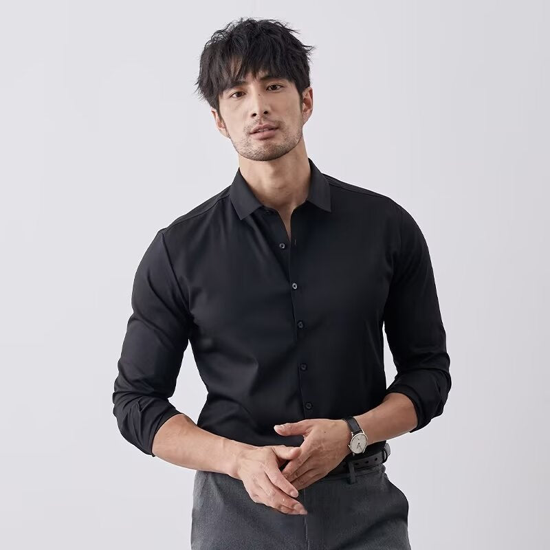 Camisole pour homme - corte ajustado - sensación de seda artificial - manga larga con botones - estilo business casual