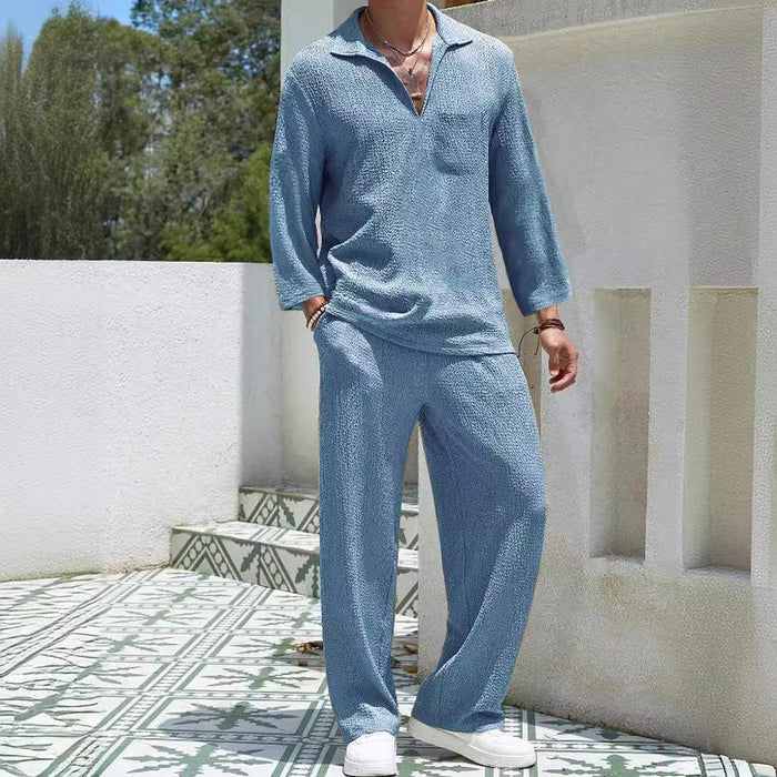 Ensemble Lounge pour Homme - Confort Décontracté - Chemise à Manches Longues & Pantalon Long - Tissu en Maille Douce