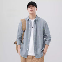 Herren Langarmhemd - lockere Passform - atmungsaktive Baumwolle - casual Button-Down Design
