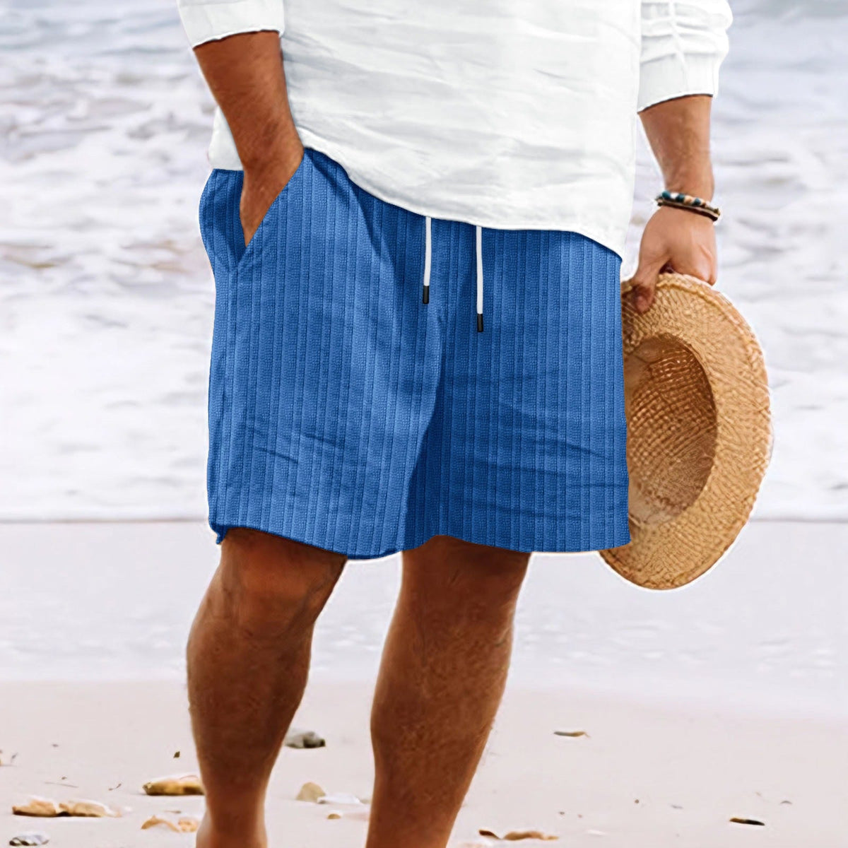 Pantalon Corti da Uomo - Combinazione di Cotone e Lino - Vestibilità comoda - Vita con coulisse - Tasche multiple