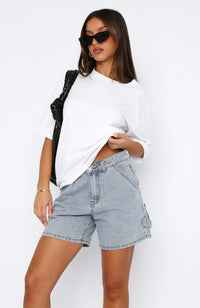 Short en Jean pour Femmes - Coupe Mid-Rise Décontractée - Poches Multiples - Fermeture à Bouton - Style Casual