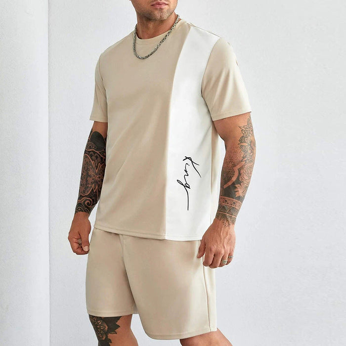 Ensemble deux pièces en coton mélangé confortable pour hommes - Top à manches courtes à coupe décontractée et short à longueur de genou