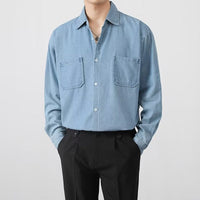 Camisa de mezclilla para hombre con cierre de botones en el frente y mangas largas