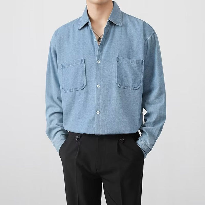 Camisa de mezclilla para hombre con cierre de botones en el frente y mangas largas