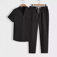 Set d'entraînement pour hommes - Respirant et confort décontracté - Top à manches courtes et pantalon à fermeture à cordon
