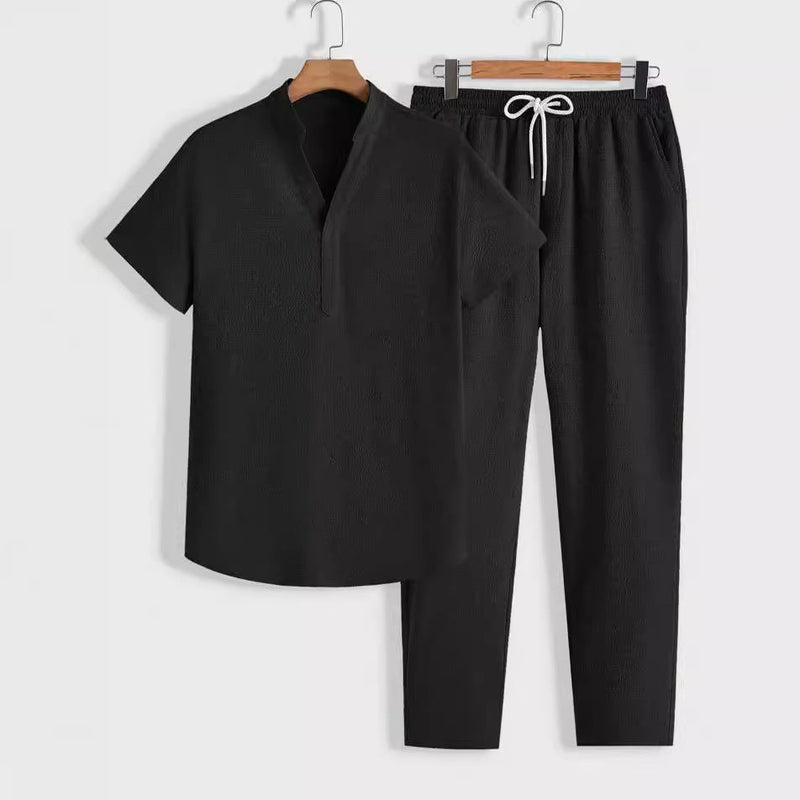 Set d'entraînement pour hommes - Respirant et confort décontracté - Top à manches courtes et pantalon à fermeture à cordon