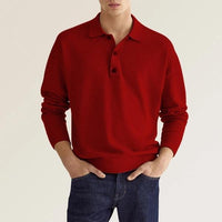 Polo à manches longues pour hommes, coupe classique, en coton mélangé et poignets côtelés