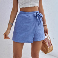 Main{"Jupe-short enveloppante et élégante pour femme - Coton mélangé respirant - Coupe décontractée confortable - Taille élastique - Design A-Line flatteur"}