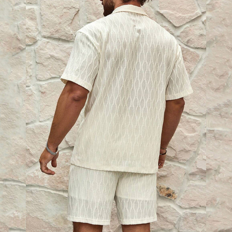 Ensemble d'été deux pièces confortable pour hommes - Chemise boutonnée à manches courtes et short décontractés en coton doux