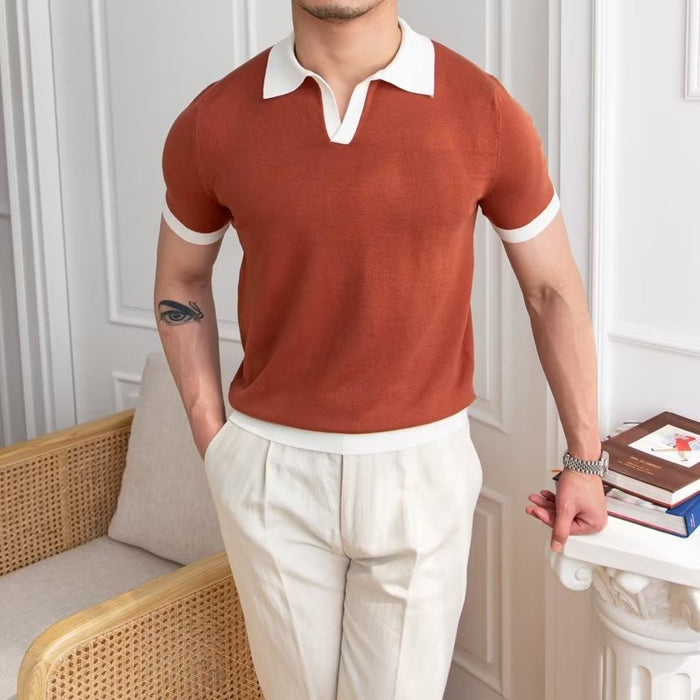 Camisa Polo para Hombres - Algodón Tejido - Ajuste Regular - Cuello en V - Manga Corta con Puños Acabados en Canalé