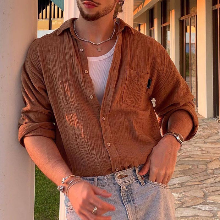 Chemise pour hommes à manches longues - Coupe décontractée - Tissu léger en coton mélangé - Style boutonne pour un look casual】