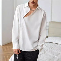 Chemise pour hommes à manches longues - Coupe décontractée - Devant à lacets - Tissu léger en coton mélangé