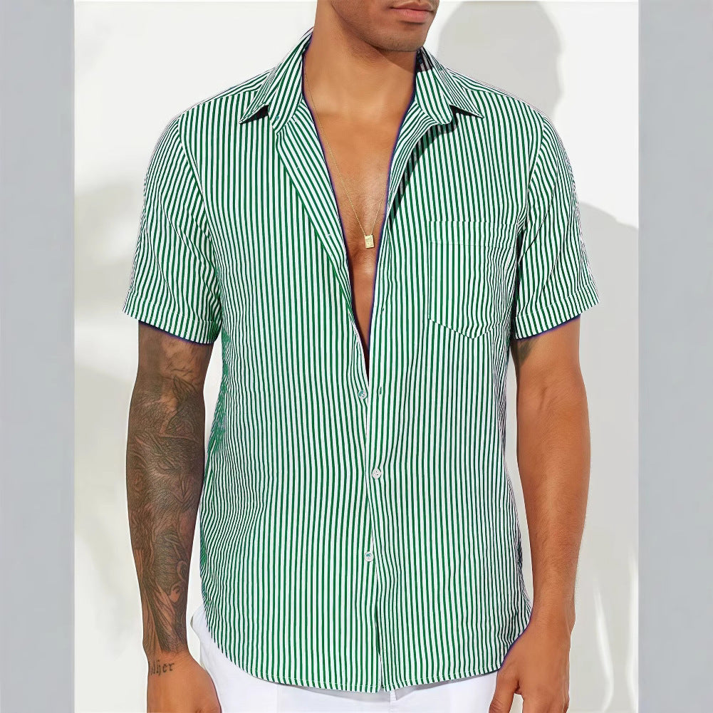 Camisole décontractée pour hommes - mélange d'algues - fermeture à glissière - manteau court - rayons verticaux