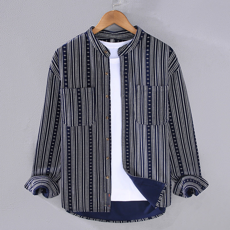 Chemise homme à rayures rétro à manches longues élégante
