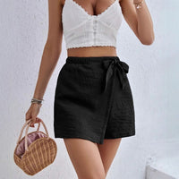 Main{"Jupe-short enveloppante et élégante pour femme - Coton mélangé respirant - Coupe décontractée confortable - Taille élastique - Design A-Line flatteur"}