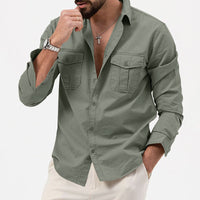 Camisole de l'homme à tête longue en coton humide - Vestibilità Regolare con Bottoni e Tasche sul Petto