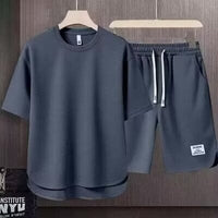 Ensemble sportif pour hommes - coupe décontractée - T-shirt à manches courtes et short à cordon ajustable - coton respirant