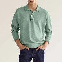 Polo à manches longues pour hommes, coupe classique, en coton mélangé et poignets côtelés