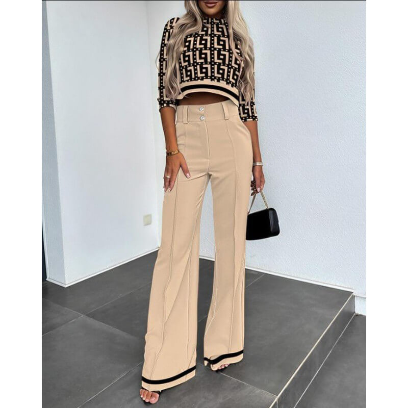 Ensemble 2 pièces élégant pour femmes, composé d'un haut court et d'un pantalon court à la mode - la tenue de bureau idéale pour toutes les occasions