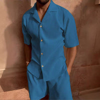 Ensemble Décontracté pour Hommes - Chemise en Velours Côtelé à Boutons & Shorts - Coupe Relaxée avec Tissu Texturé