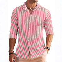 Camisa de manga larga para hombres - Ajuste regular - Estampado a rayas con bolsillo en el pecho