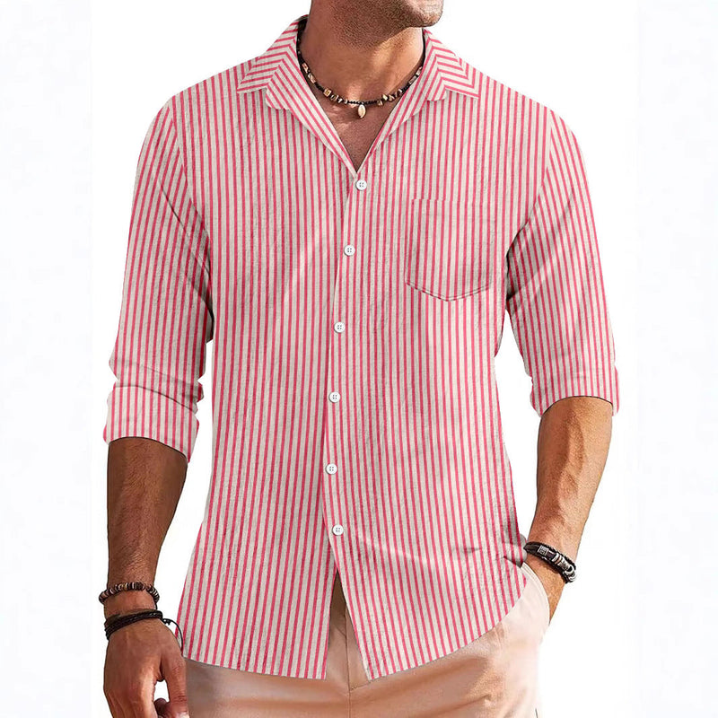 Camisa de manga larga para hombres - Ajuste regular - Estampado a rayas con bolsillo en el pecho