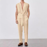 Ensemble Débardeurs et Pantalons Homme - Coton Léger et Confortable - Coupe Décontractée - Haut Sans Manches avec Ceinture