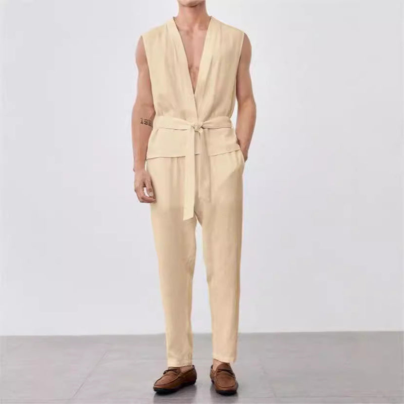 Ensemble Débardeurs et Pantalons Homme - Coton Léger et Confortable - Coupe Décontractée - Haut Sans Manches avec Ceinture