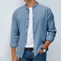 Camisole de l'homme avec boutons - Cotone Texturizzato - Typo Regolare - Colletto Mandarino - Maniche Lunghe