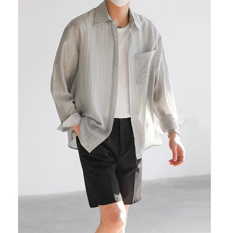 Camisa de manga larga para hombre - Algodón liviano - Corte relajado - Casual con botones