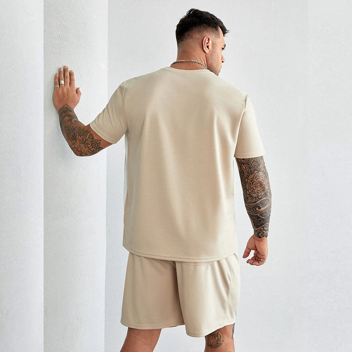 Ensemble deux pièces en coton mélangé confortable pour hommes - Top à manches courtes à coupe décontractée et short à longueur de genou