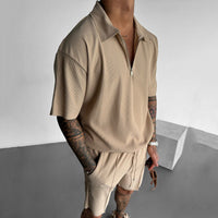 Ensemble Polo et Short pour Homme - Coupe Décontractée - Col à Glissière - Taille à Drawstring - Coton Respirant