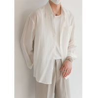 Camisa de manga larga para hombre - Algodón liviano - Corte relajado - Casual con botones