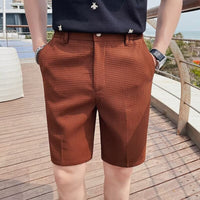 Bermuda Homme Slim Fit en Tissu Texturé avec Boutons à la Taille et Passants pour Ceinture