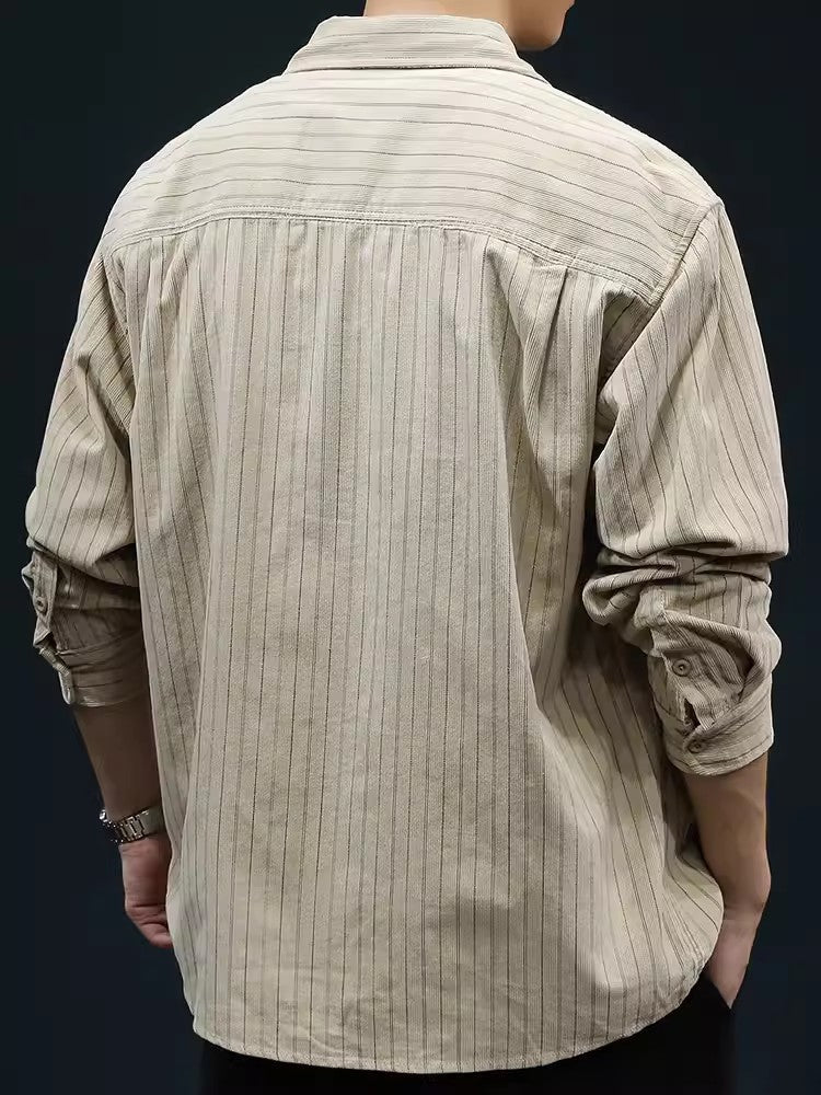 Herren Langärmliges Hemd - Bequemer Schnitt - Atmungsaktiv - Gestreift Casual Knopfleiste