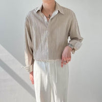 Camisa de manga larga para hombre - ajuste relajado - tela arrugada texturizada - con botones y cuello clásico