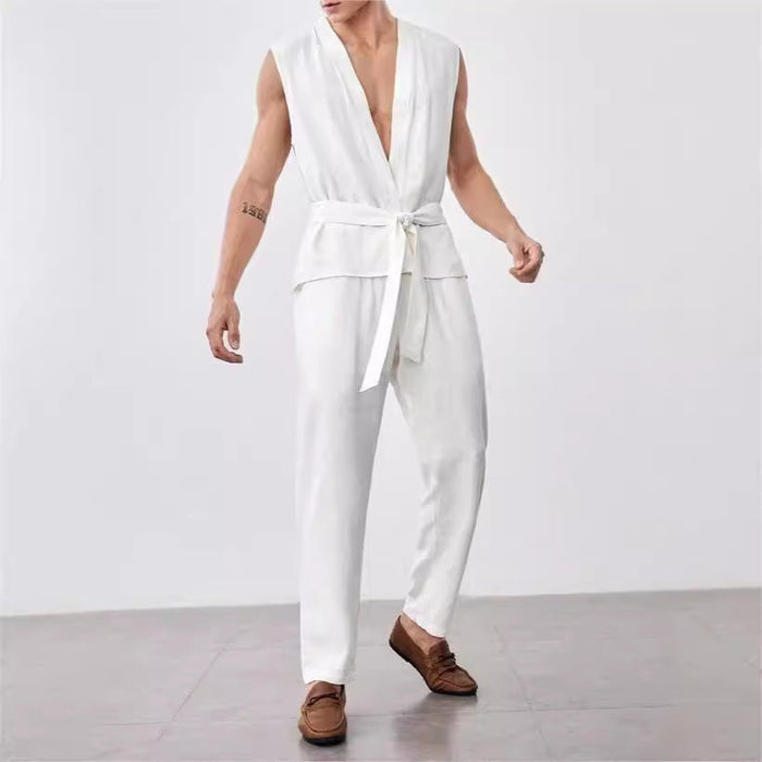 Ensemble Débardeurs et Pantalons Homme - Coton Léger et Confortable - Coupe Décontractée - Haut Sans Manches avec Ceinture