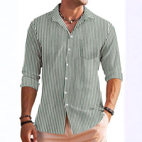 Camisa de manga larga para hombres - Ajuste regular - Estampado a rayas con bolsillo en el pecho